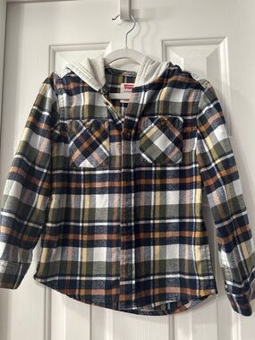 Levi's Kids Plaid Hooded Button-Down - Navy, Olive & White